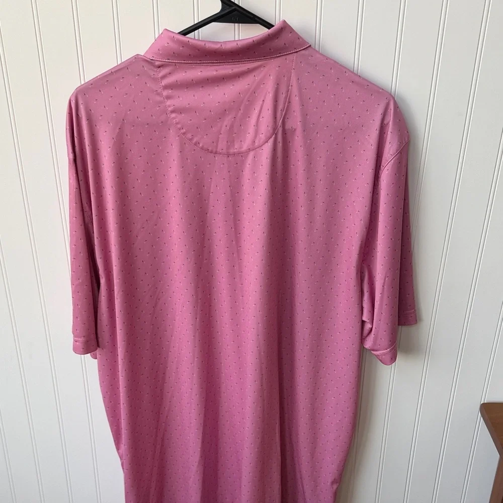(107)Greg Norman Collection Men’s Pink Polo with Subtle Dot Texture